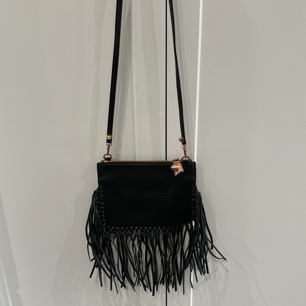 Emm Kuo black leather tassel bag purse small